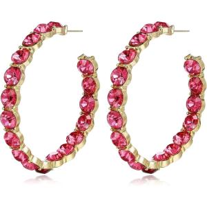 image:imageBriLove Womens Fashion Stunning Crystal Rhinestone Statement Hoop Dangle Earrings for Party Prom Fuchsia GoldTone