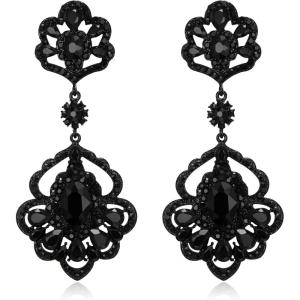 image:imageBriLove Womens Stunning Gorgeous LeafShaped Teardrop Crystal Rhinestone Wedding Bridal Drop Dangle Statement Earrings for Bride Bridesmaid Party Prom Black BlackTone