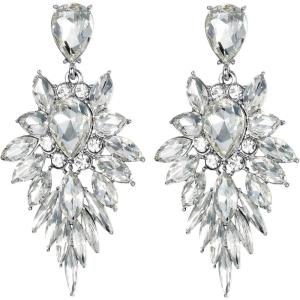 image:imageBriLove Womens Wedding Bridal Crystal Art Deco Marquise Teardrop Dangle Earrings for Brides01Clear SilverTone