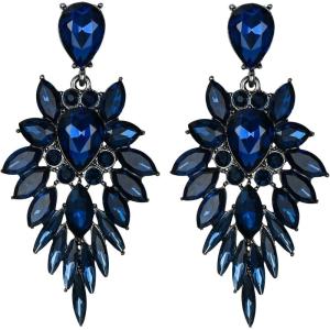 image:imageBriLove Womens Wedding Bridal Crystal Art Deco Marquise Teardrop Dangle Earrings for Brides02Sapphire Color BlackTone