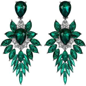 image:imageBriLove Womens Wedding Bridal Crystal Art Deco Marquise Teardrop Dangle Earrings for Brides05Emerald Color Silvertone