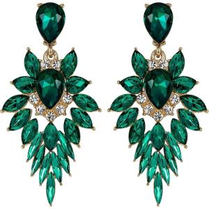 image:imageBriLove Womens Wedding Bridal Crystal Art Deco Marquise Teardrop Dangle Earrings for Brides07Emerald Color GoldTone