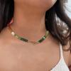 image:imageBriLove Handmade Unique Nature Stone Colorful Rainbow Turqoise Strand Choker Necklace for Women Beach Summer JewelryDouble Heart