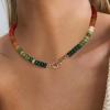 image:imageBriLove Handmade Unique Nature Stone Colorful Rainbow Turqoise Strand Choker Necklace for Women Beach Summer JewelryDouble Heart
