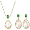 image:imageBriLove Baroque Freshwater Cultured Pearl Jewelry Set for Women Handmade Gorgeous Dainty Cubic Zirconia Real Pearls Pendant Necklaces Dangle Earrings Gift for Mothers DayEmerald Color