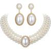 image:imageBriLove Vintage 1920s Costume Jewelry Multilayer Imitation Pearls Shiny Strand Choker Necklace Large Dangle Earrings for Women Wedding Halloween Cosplay Party Prom AccessoriesDangle