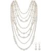 image:imageBriLove Vintage Inspired 1920s Costume Jewelry Multilayer Imitation Pearls Strand Necklace Hook Earrings for Women Wedding Halloween Cosplay Party Prom AccessoriesIvory Color GoldTone