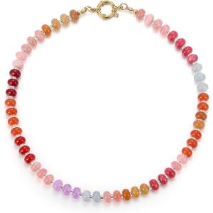 image:imageBriLove Handmade Unique Nature Stone Colorful Rainbow Turqoise Strand Choker Necklace for Women Beach Summer JewelryCircle Red