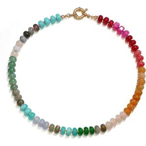 image:imageBriLove Handmade Unique Nature Stone Colorful Rainbow Turqoise Strand Choker Necklace for Women Beach Summer JewelryHoop