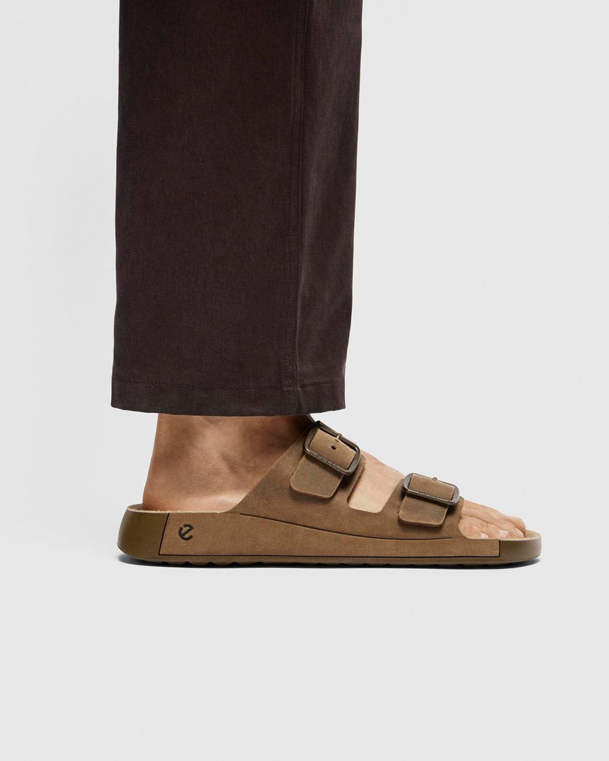 imageECCO Mens Cozmo Two Band Buckle Slide SandalNutmeg Brown Nubuck