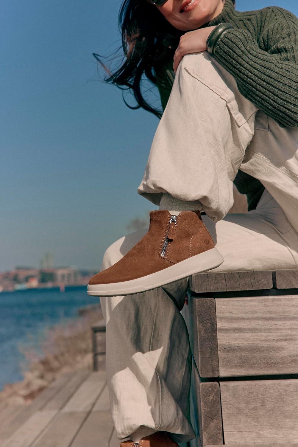 imageECCO Womens Move Zip Bootie Ankle BootCamel Suede