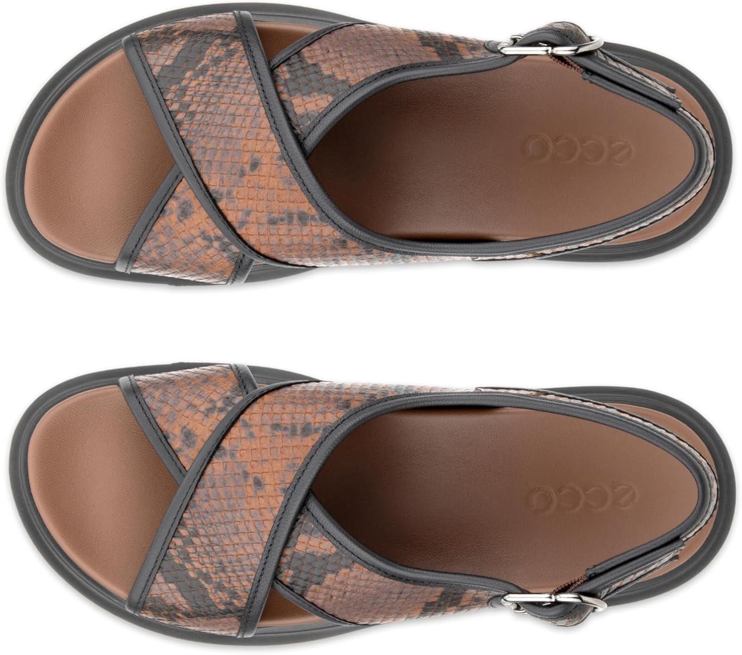 imageECCO Womens Seoul Cross Strap Slingback SandalMinkBlackCoffee Reptile Print