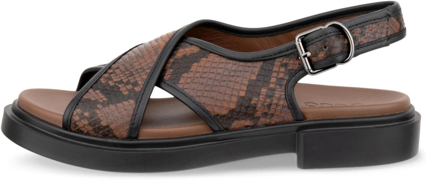 imageECCO Womens Seoul Cross Strap Slingback SandalMinkBlackCoffee Reptile Print
