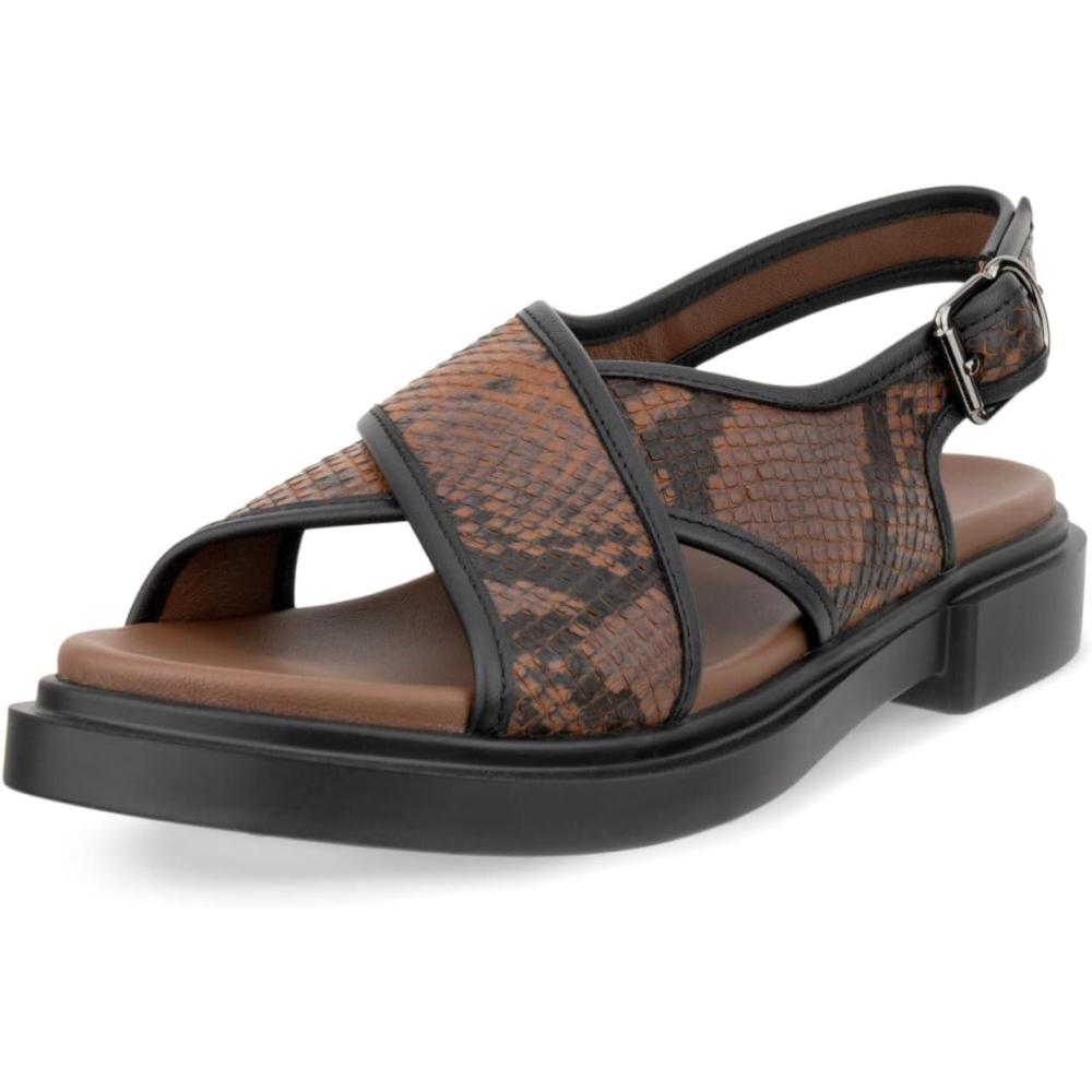 imageECCO Womens Seoul Cross Strap Slingback SandalMinkBlackCoffee Reptile Print