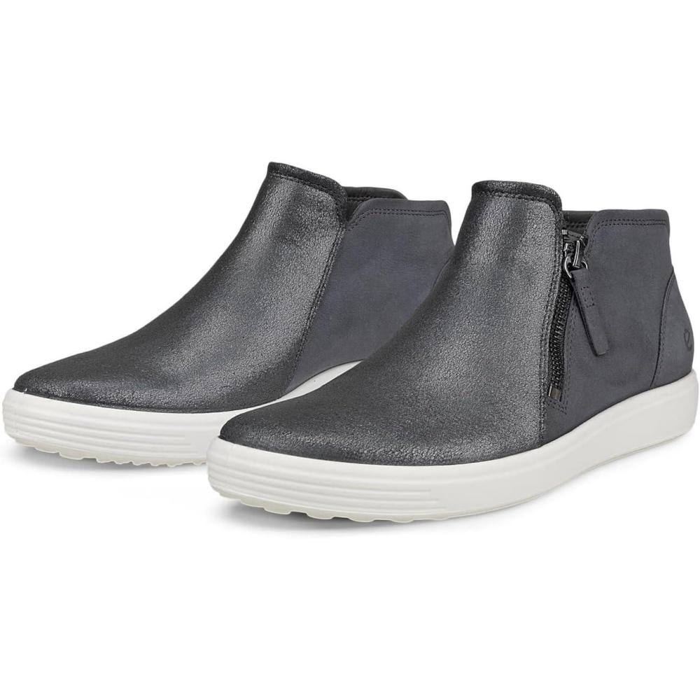 imageECCO Womens Soft 7 Side Zip Bootie Sneaker 75 USSilver MetallicMagnet Nubuck
