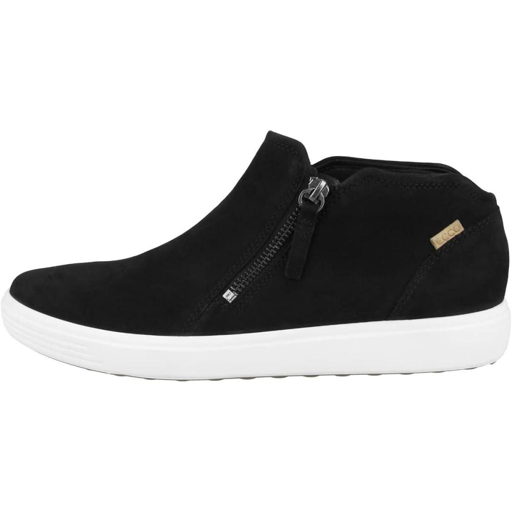 imageECCO Womens Soft 7 Side Zip Bootie SneakerBlackPowder Nubuck
