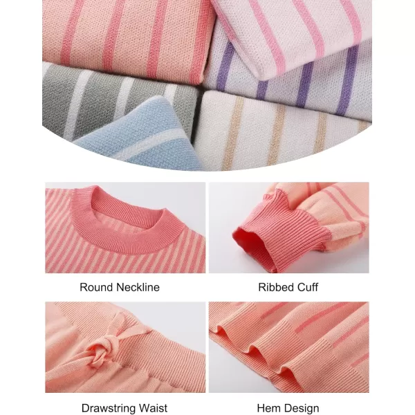 Flygo 2 Piece Outfits for Women Knitted Sets Striped Long Sleeve Pullover Sweater Shorts Lounge Set Tracksuits