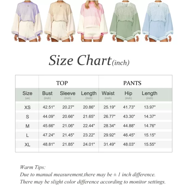 Flygo 2 Piece Outfits for Women Knitted Sets Striped Long Sleeve Pullover Sweater Shorts Lounge Set Tracksuits
