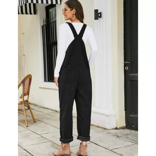 Flygo Corduroy Overalls for Women Loose Fit Adjustable Straps Long Bib Pants Wide Leg Jumpsuits