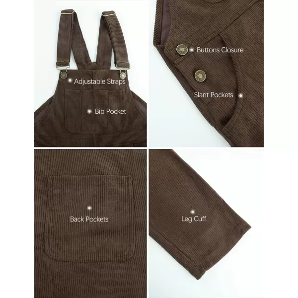 Flygo Corduroy Overalls for Women Loose Fit Adjustable Straps Long Bib Pants Wide Leg Jumpsuits