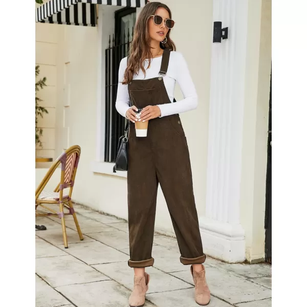 Flygo Corduroy Overalls for Women Loose Fit Adjustable Straps Long Bib Pants Wide Leg Jumpsuits