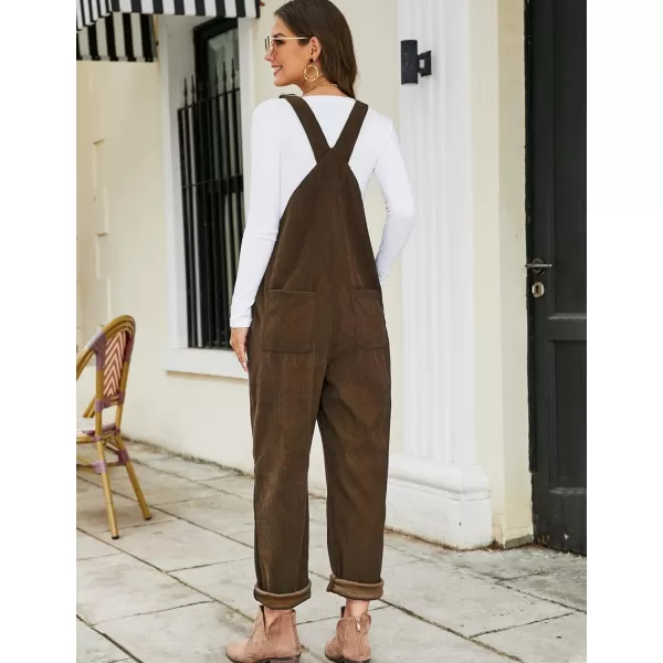 Flygo Corduroy Overalls for Women Loose Fit Adjustable Straps Long Bib Pants Wide Leg Jumpsuits