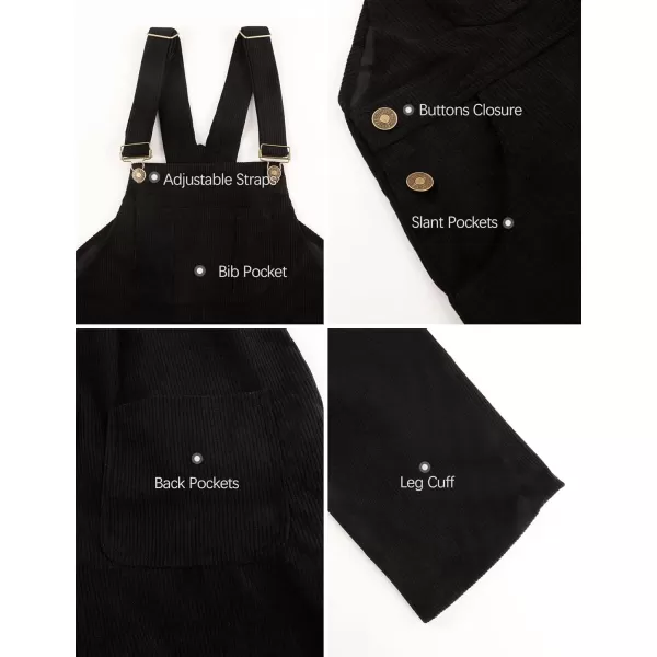 Flygo Corduroy Overalls for Women Loose Fit Adjustable Straps Long Bib Pants Wide Leg Jumpsuits