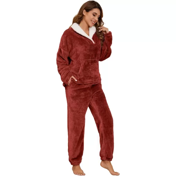 Flygo Fuzzy Fleece Pajamas Sets for Women Flannel Sleepwear Plush Pajama Lounge Pants Set