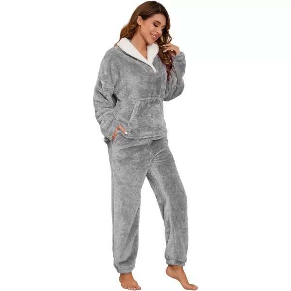 Flygo Fuzzy Fleece Pajamas Sets for Women Flannel Sleepwear Plush Pajama Lounge Pants Set