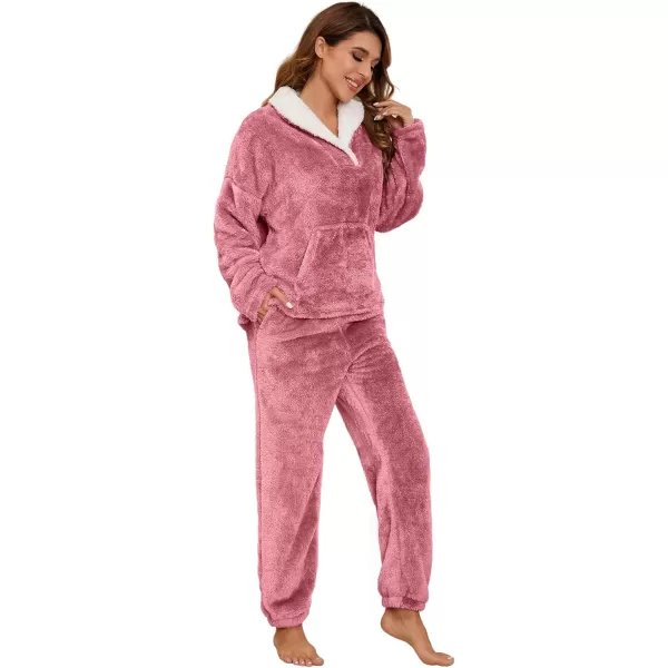 Flygo Fuzzy Fleece Pajamas Sets for Women Flannel Sleepwear Plush Pajama Lounge Pants Set