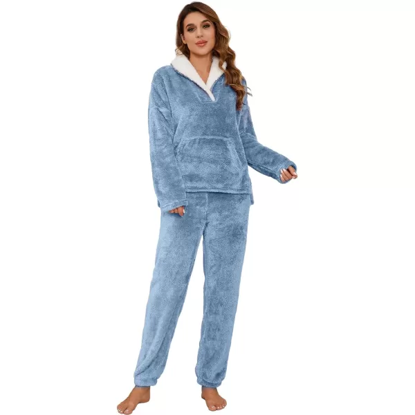 Flygo Fuzzy Fleece Pajamas Sets for Women Flannel Sleepwear Plush Pajama Lounge Pants Set