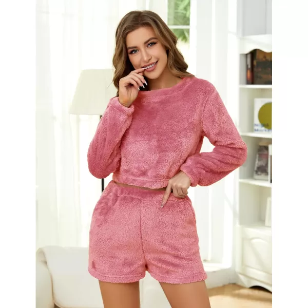 Flygo Fuzzy Fleece Pajamas Sets for Women Flannel Sleepwear Plush Pajama Lounge Pants Set