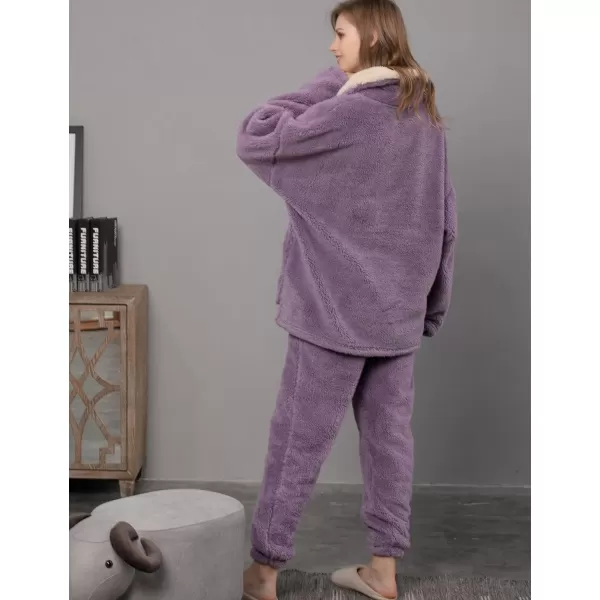 Flygo Fuzzy Fleece Pajamas Sets for Women Flannel Sleepwear Plush Pajama Lounge Pants Set