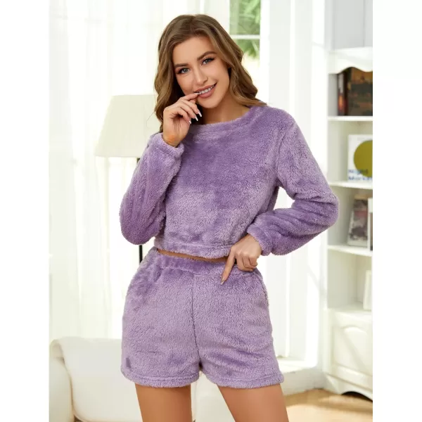 Flygo Fuzzy Fleece Pajamas Sets for Women Flannel Sleepwear Plush Pajama Lounge Pants Set