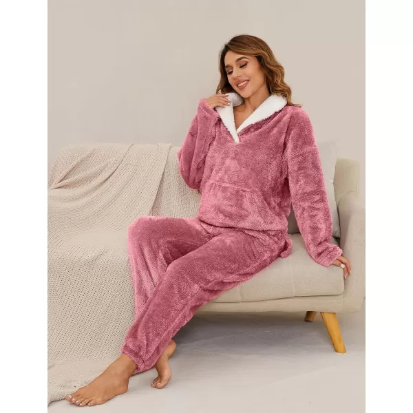 Flygo Fuzzy Fleece Pajamas Sets for Women Flannel Sleepwear Plush Pajama Lounge Pants Set