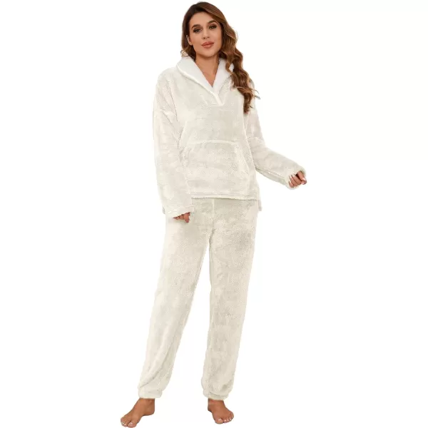 Flygo Fuzzy Fleece Pajamas Sets for Women Flannel Sleepwear Plush Pajama Lounge Pants Set