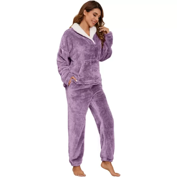Flygo Fuzzy Fleece Pajamas Sets for Women Flannel Sleepwear Plush Pajama Lounge Pants Set
