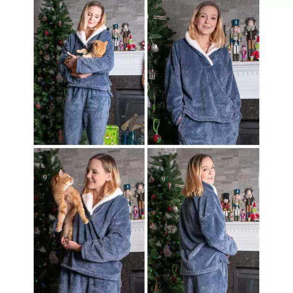 Flygo Fuzzy Fleece Pajamas Sets for Women Flannel Sleepwear Plush Pajama Lounge Pants Set