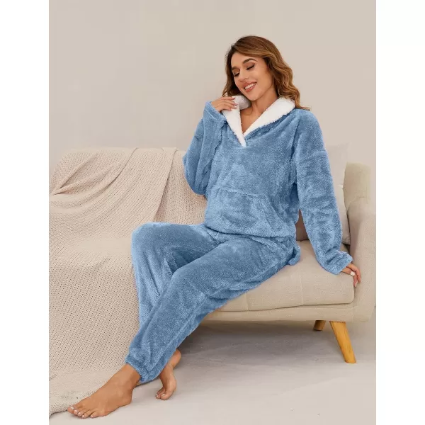 Flygo Fuzzy Fleece Pajamas Sets for Women Flannel Sleepwear Plush Pajama Lounge Pants Set