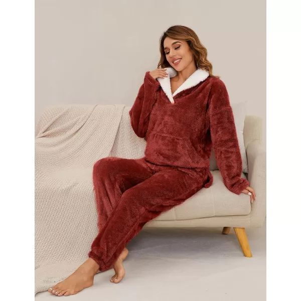 Flygo Fuzzy Fleece Pajamas Sets for Women Flannel Sleepwear Plush Pajama Lounge Pants Set