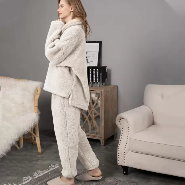 Flygo Fuzzy Fleece Pajamas Sets for Women Flannel Sleepwear Plush Pajama Lounge Pants Set