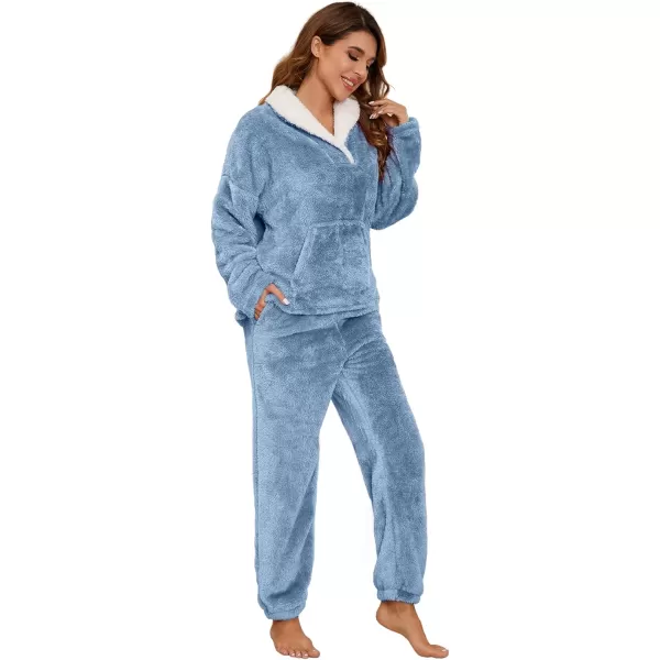 Flygo Fuzzy Fleece Pajamas Sets for Women Flannel Sleepwear Plush Pajama Lounge Pants Set