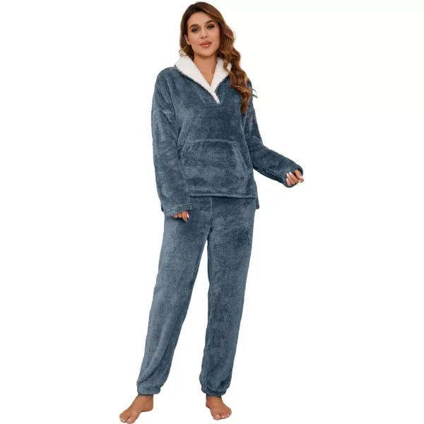 Flygo Fuzzy Fleece Pajamas Sets for Women Flannel Sleepwear Plush Pajama Lounge Pants Set