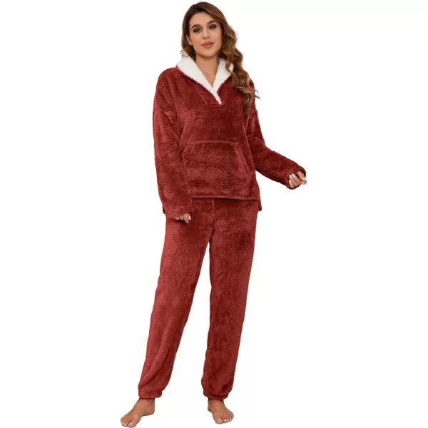 Flygo Fuzzy Fleece Pajamas Sets for Women Flannel Sleepwear Plush Pajama Lounge Pants Set
