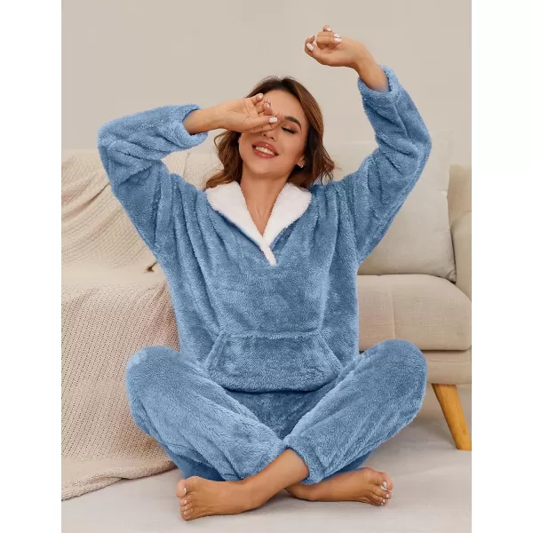 Flygo Fuzzy Fleece Pajamas Sets for Women Flannel Sleepwear Plush Pajama Lounge Pants Set
