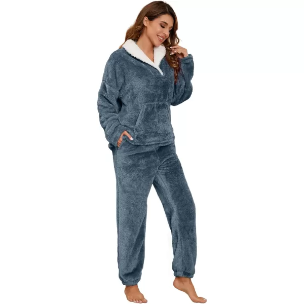 Flygo Fuzzy Fleece Pajamas Sets for Women Flannel Sleepwear Plush Pajama Lounge Pants Set