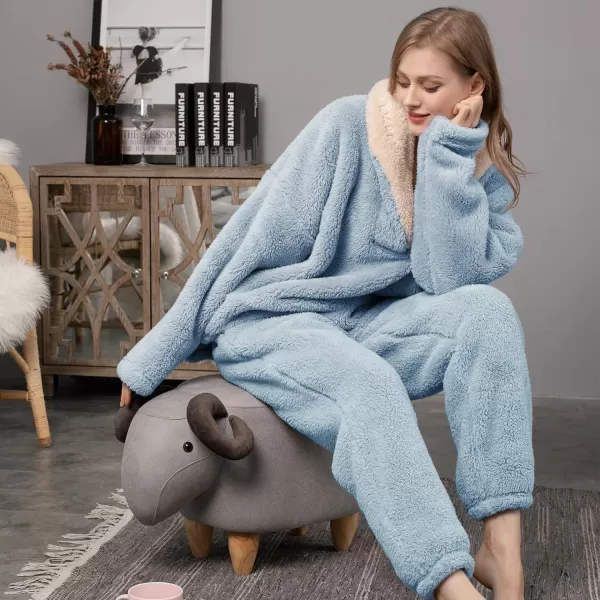 Flygo Fuzzy Fleece Pajamas Sets for Women Flannel Sleepwear Plush Pajama Lounge Pants Set