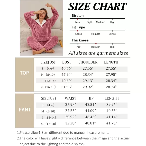 Flygo Fuzzy Fleece Pajamas Sets for Women Flannel Sleepwear Plush Pajama Lounge Pants Set