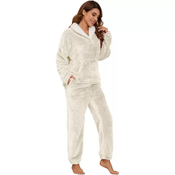 Flygo Fuzzy Fleece Pajamas Sets for Women Flannel Sleepwear Plush Pajama Lounge Pants Set