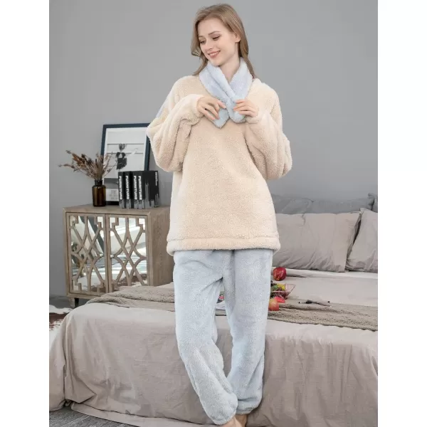Flygo Fuzzy Fleece Pajamas Sets for Women Flannel Sleepwear Plush Pajama Lounge Pants Set